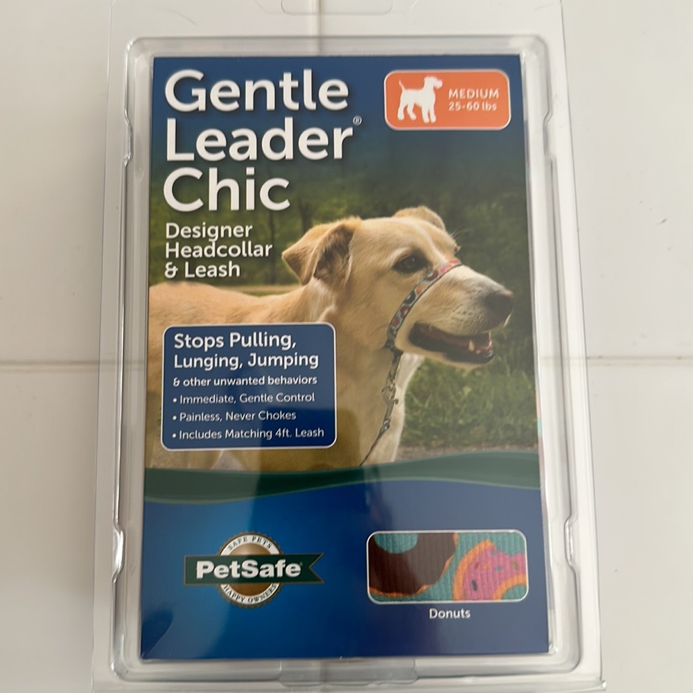 Gentle leader chic designer DONUTS head collar and leash, size medium